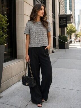 New tweed gray and white cropped boxy top.